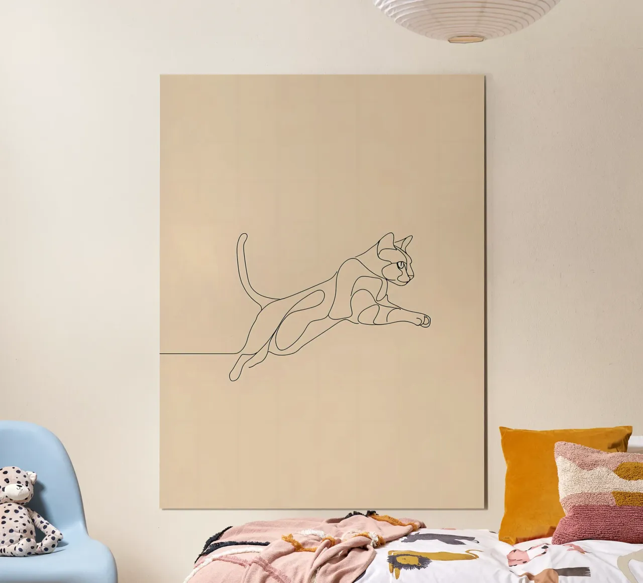 Minimalist Line Drawing of a Cat in Flight | Modern Abstract hahnemühle by Viv Line Art