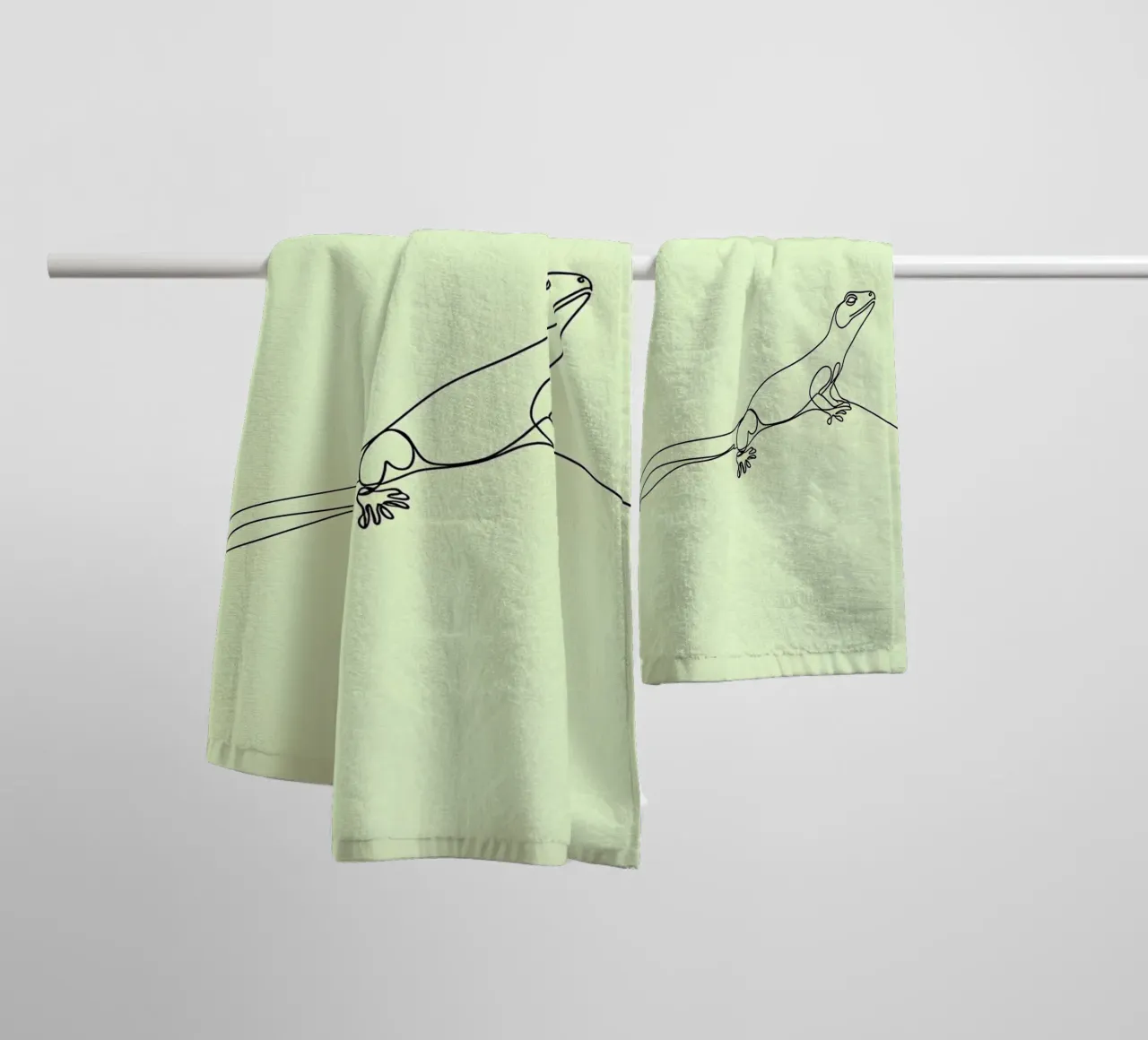 Disegno lineare minimalista di un geco | Arte astratta moderna asciugamano da bagno da Viv Line Art