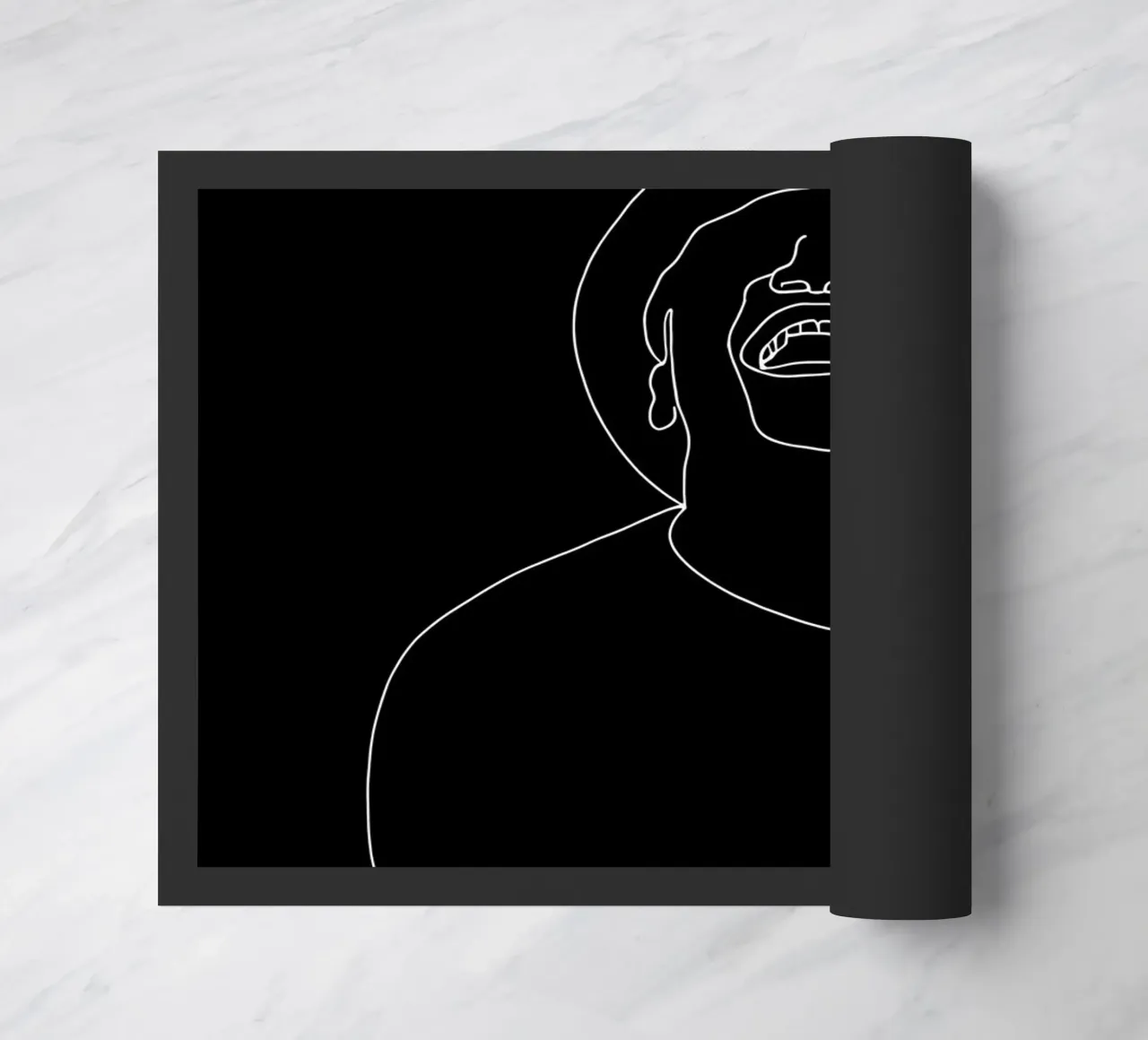 Minimalist Line Drawing of a Man Laughing | Modern Abstract doormat by Viv Line Art