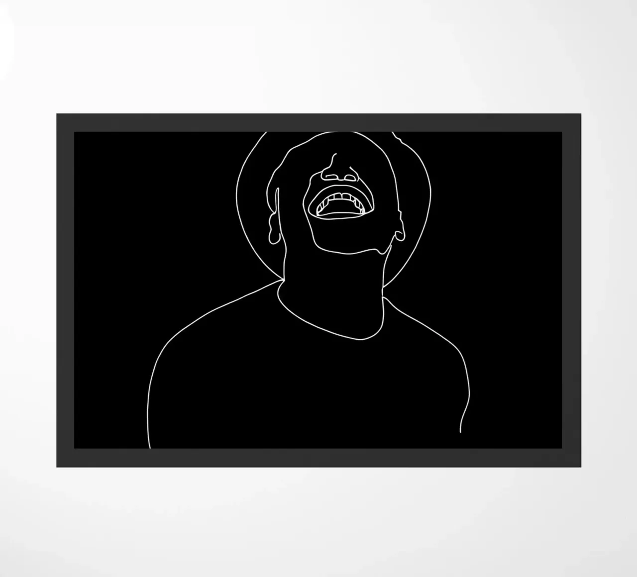 Minimalist Line Drawing of a Man Laughing | Modern Abstract doormat by Viv Line Art