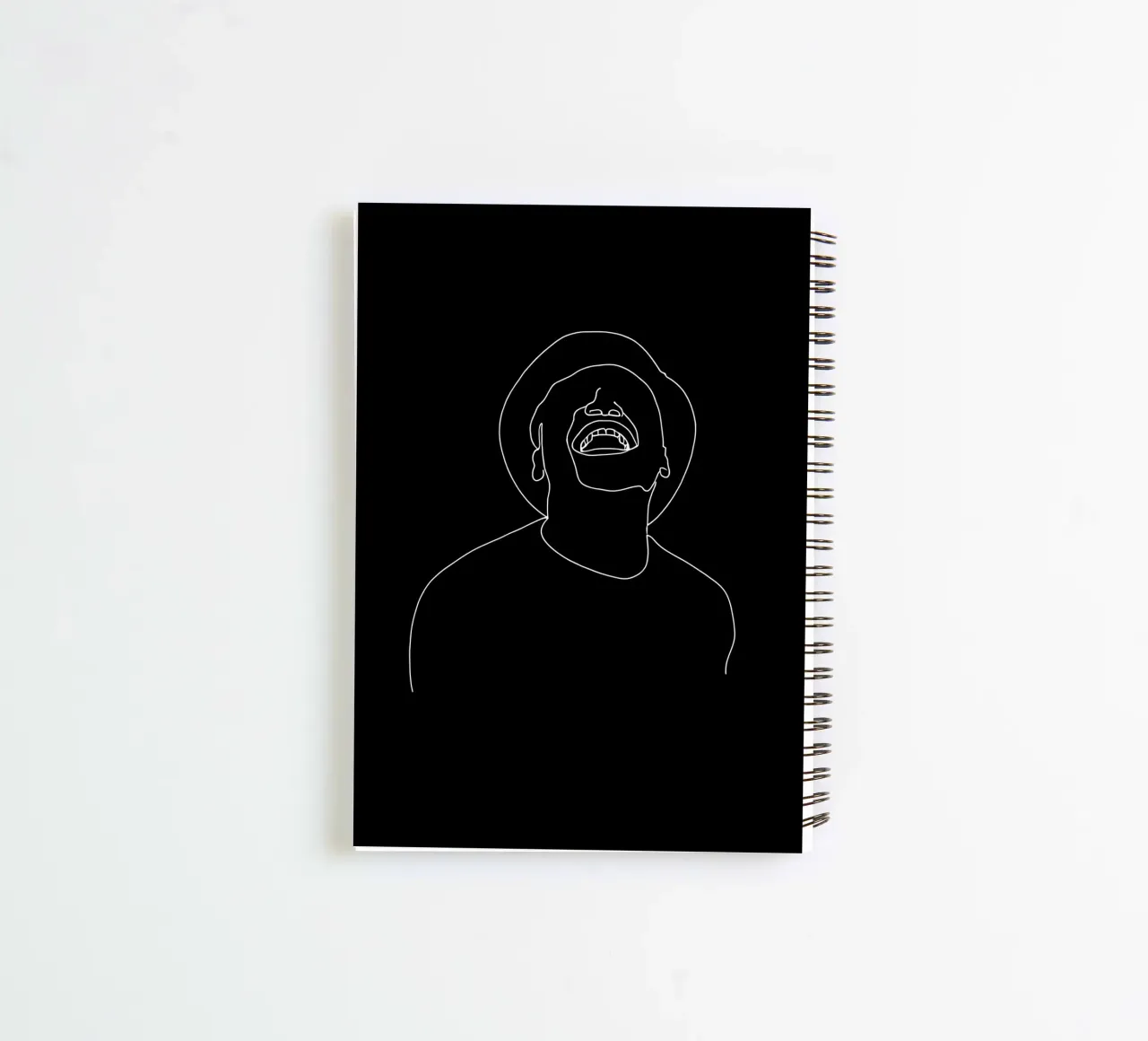 Minimalist Line Drawing of a Man Laughing | Modern Abstract spiral notebook by Viv Line Art