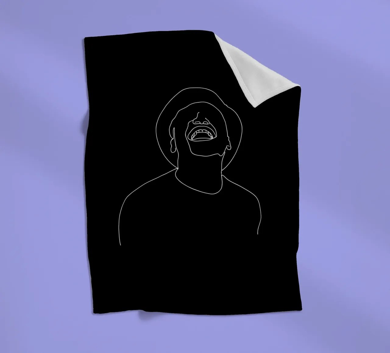 Minimalist Line Drawing of a Man Laughing | Modern Abstract fleece blanket by Viv Line Art