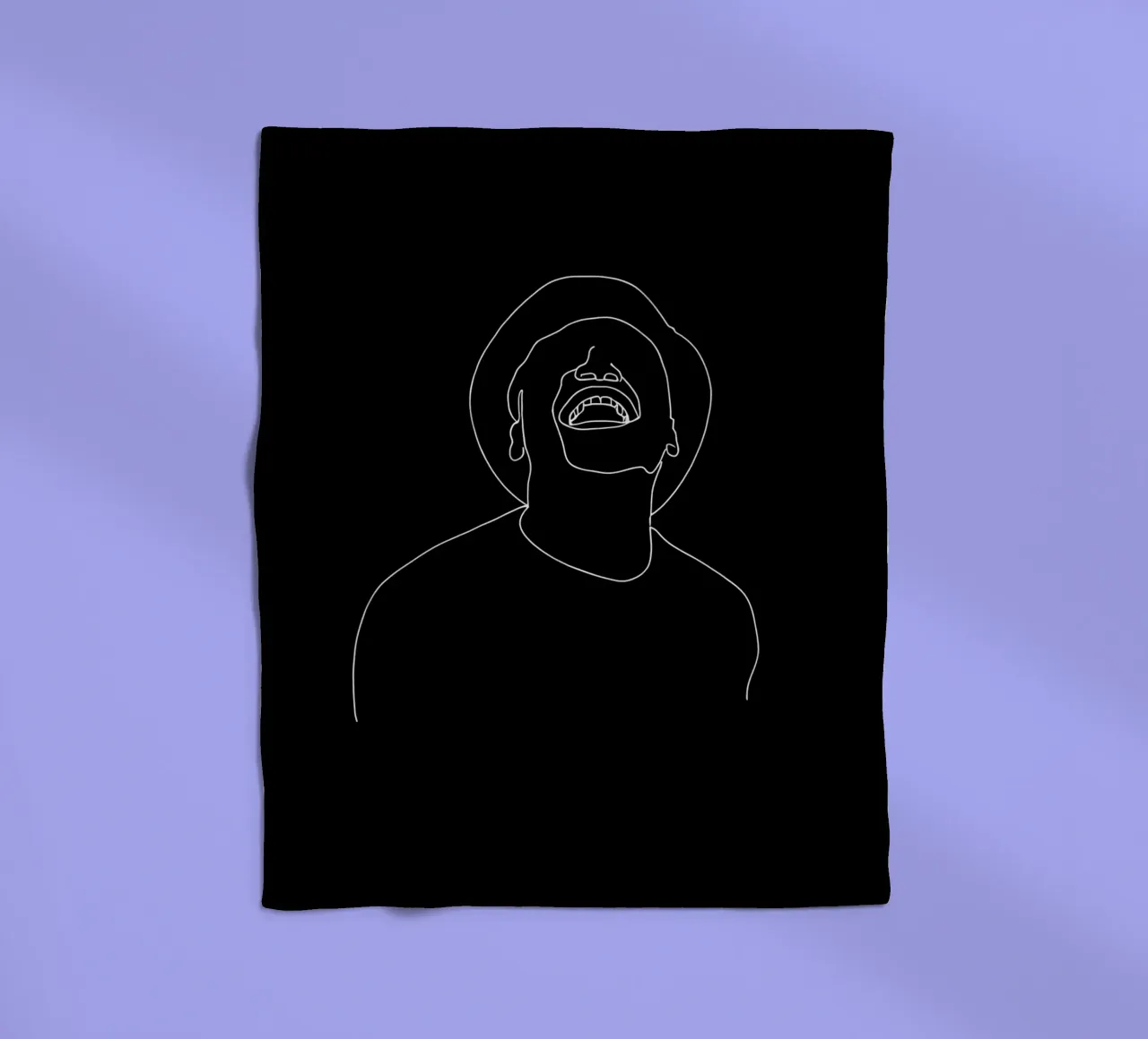 Minimalist Line Drawing of a Man Laughing | Modern Abstract fleece blanket by Viv Line Art