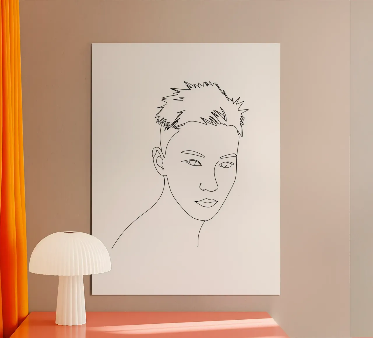 Disegno lineare minimalista Ritratto di un giovane uomo | Abs moderno poster con telaio in alluminio da Viv Line Art