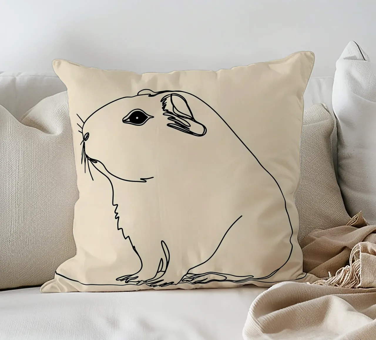 Minimalist Line Drawing of a Guinea Pig | Modern Abstract Ar decorative cushion by Viv Line Art