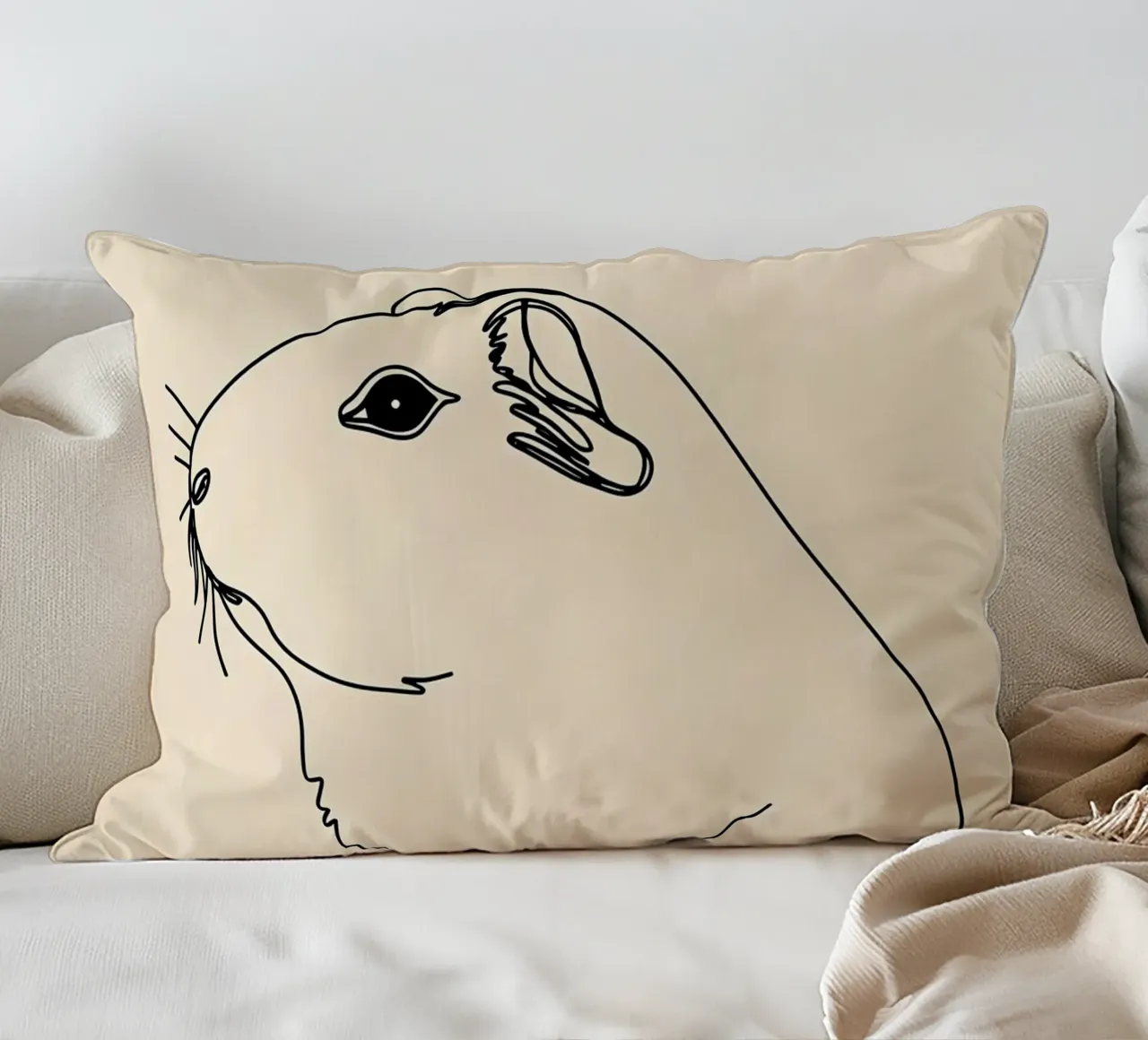 Minimalist Line Drawing of a Guinea Pig | Modern Abstract Ar decorative cushion by Viv Line Art