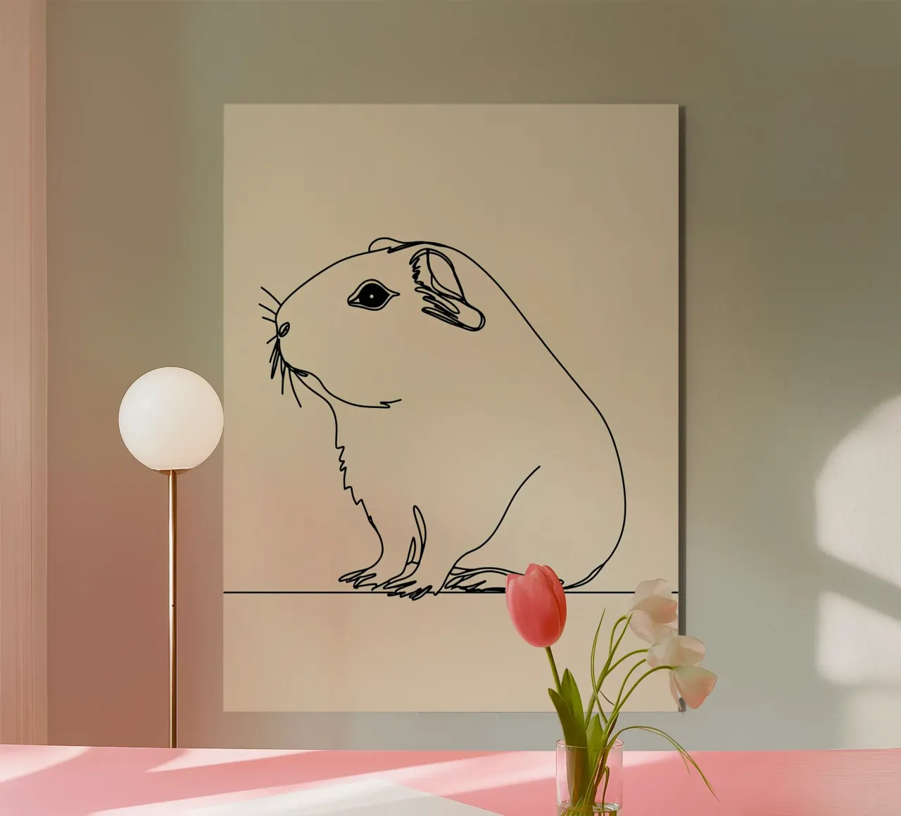 Minimalist Line Drawing of a Guinea Pig | Modern Abstract Ar alu-dibond by Viv Line Art