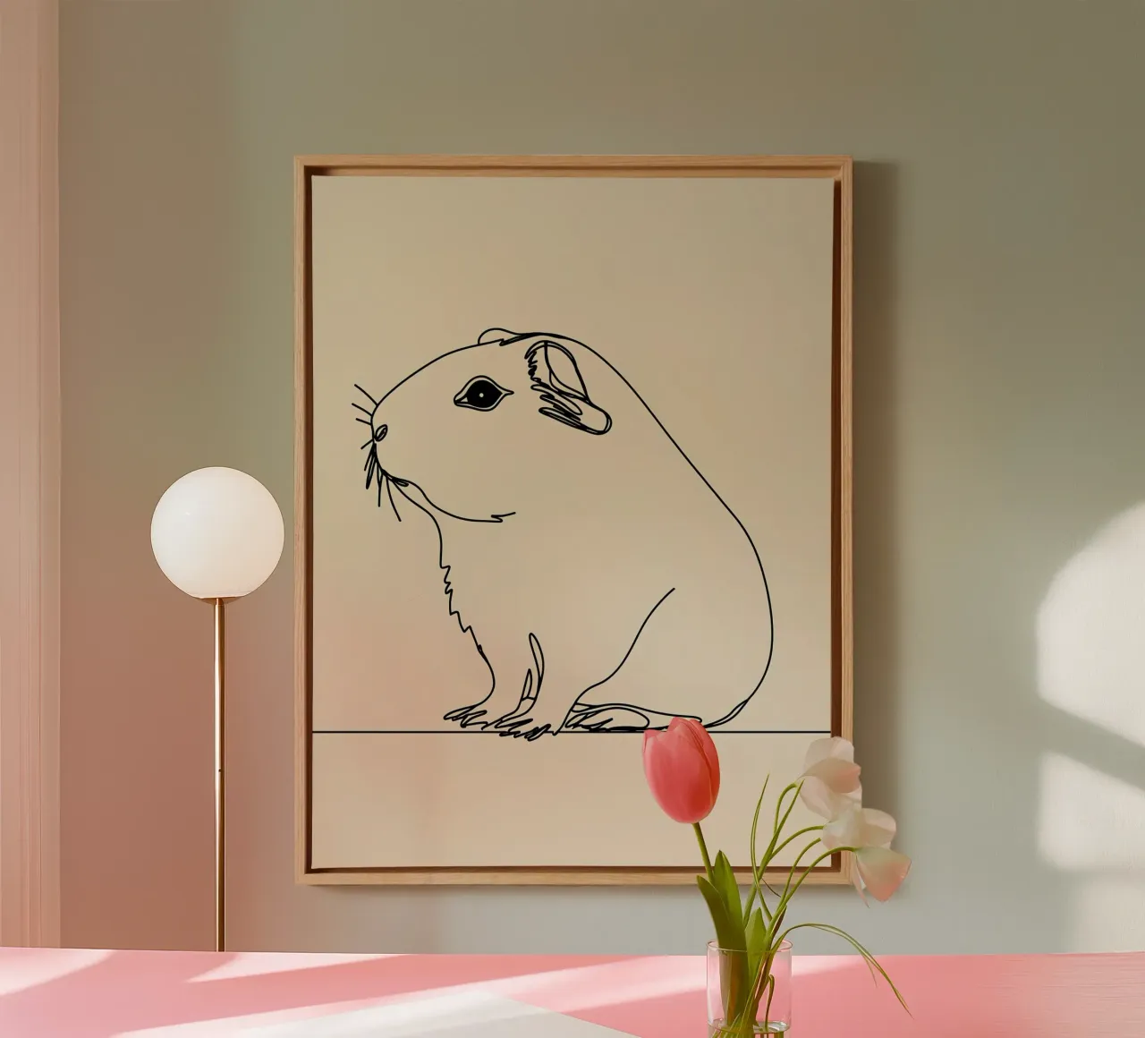 Minimalist Line Drawing of a Guinea Pig | Modern Abstract Ar canvas by Viv Line Art