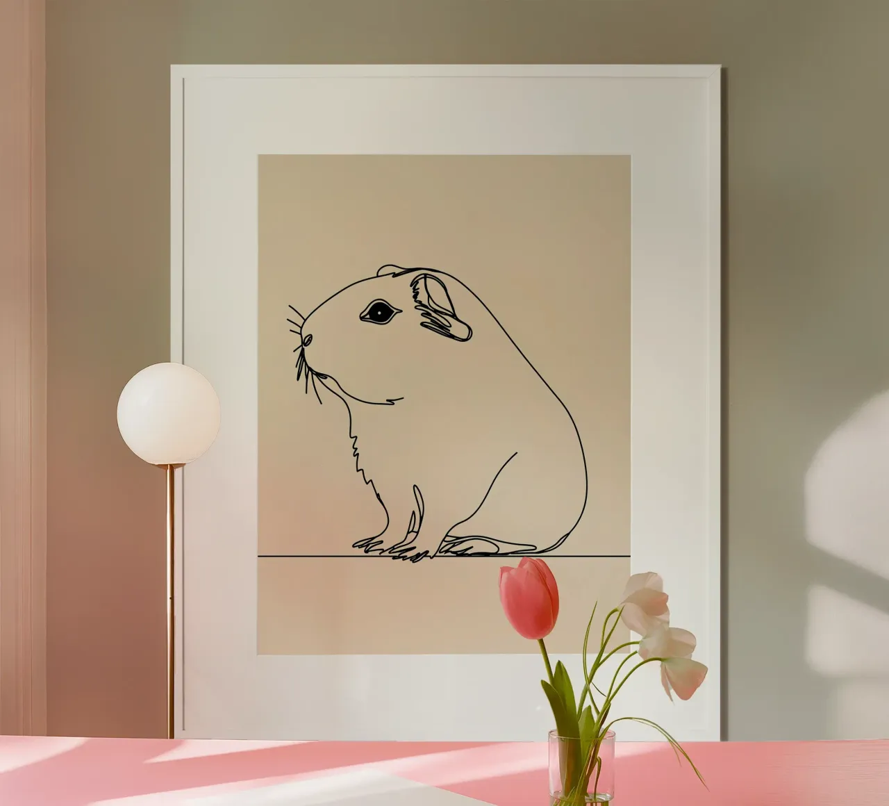 Dessin au trait minimaliste d'un cochon d'Inde | Modern Abstract Ar poster de Viv Line Art