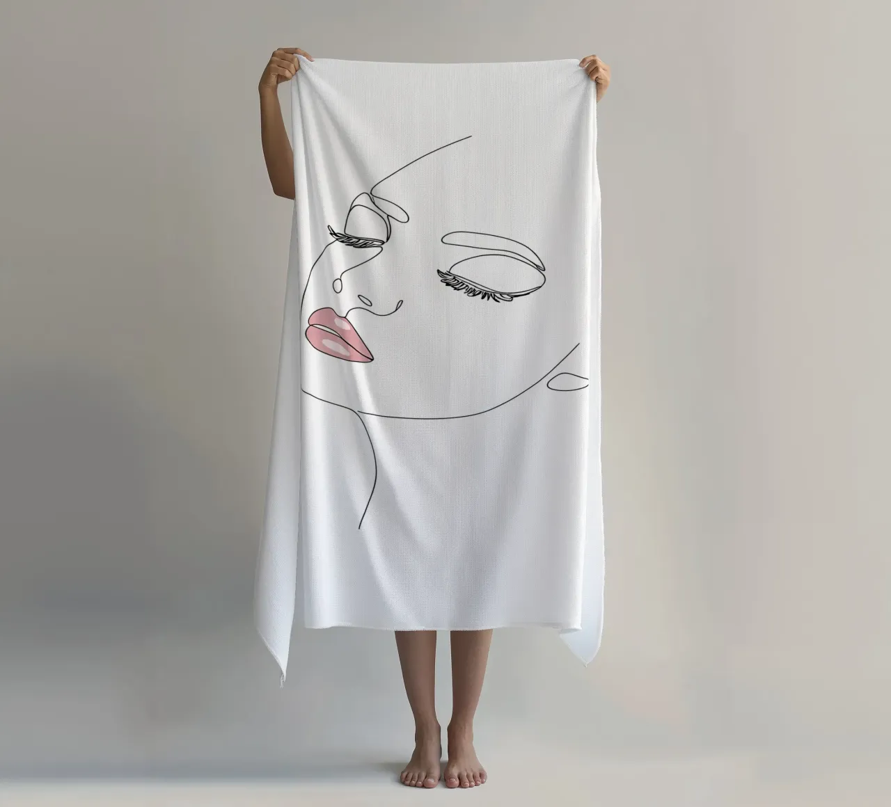 Minimalist Line Drawing Portrait of a Woman | Modern Abstrac beach towel by Viv Line Art