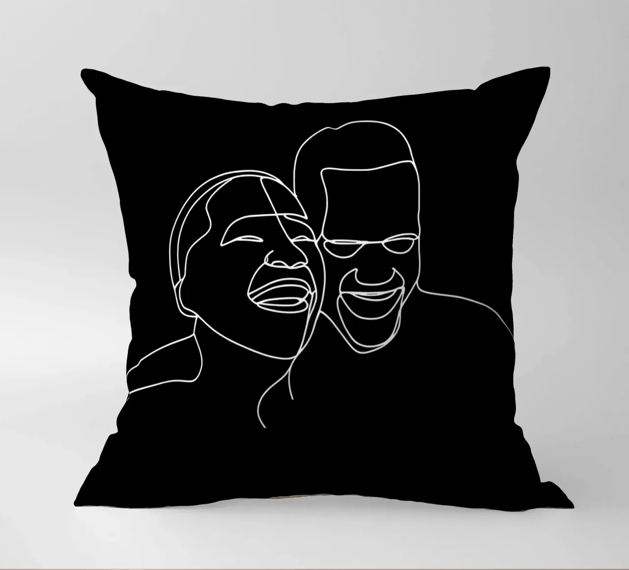 Minimalist Line Drawing of Two Men Laughing | Modern Abstrac decorative cushion by Viv Line Art