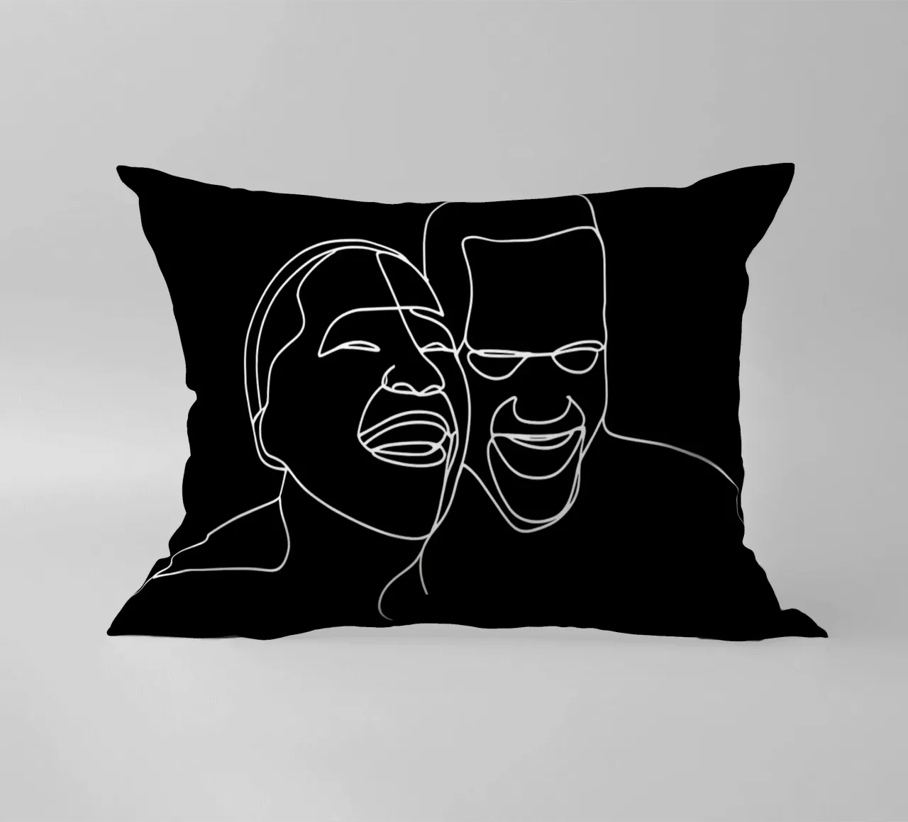 Minimalist Line Drawing of Two Men Laughing | Modern Abstrac decorative cushion by Viv Line Art