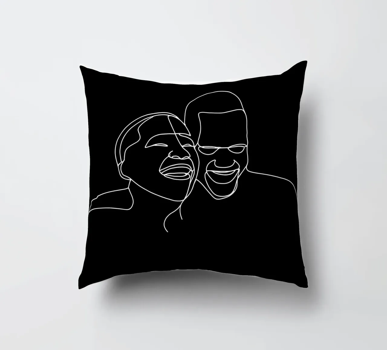 Minimalist Line Drawing of Two Men Laughing | Modern Abstrac decorative cushion by Viv Line Art