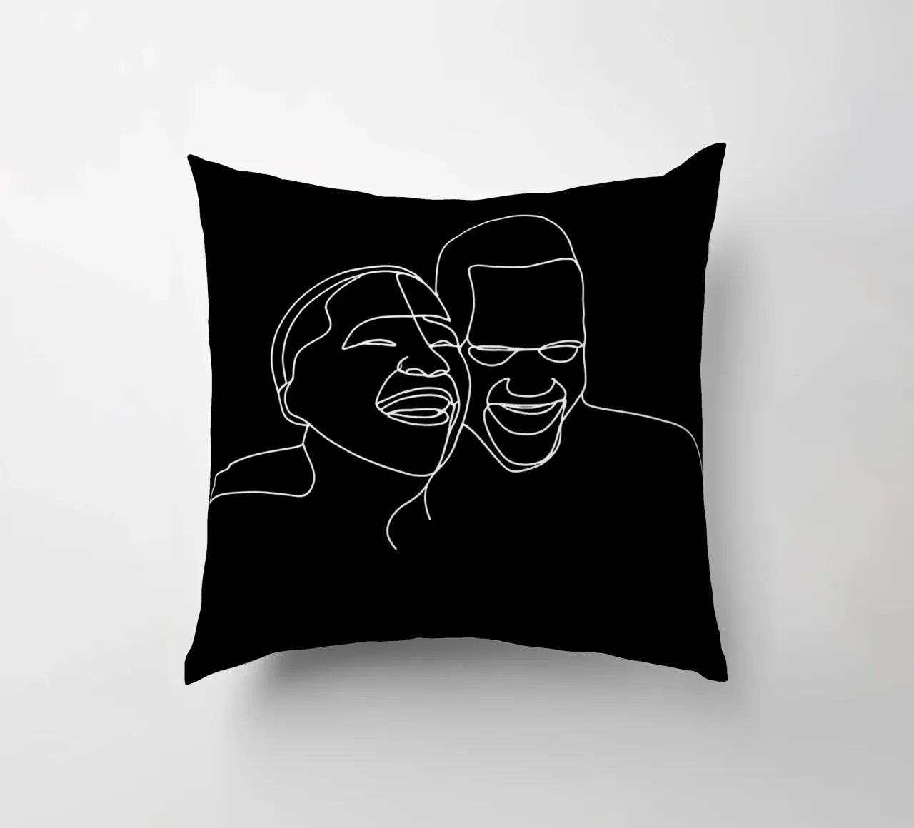 Minimalist Line Drawing of Two Men Laughing | Modern Abstrac decorative cushion by Viv Line Art