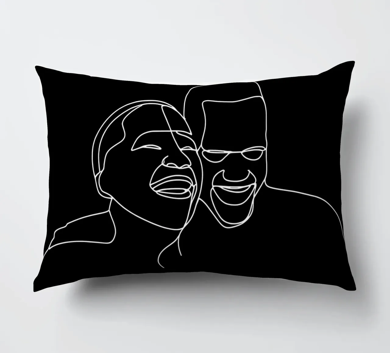 Minimalist Line Drawing of Two Men Laughing | Modern Abstrac decorative cushion by Viv Line Art