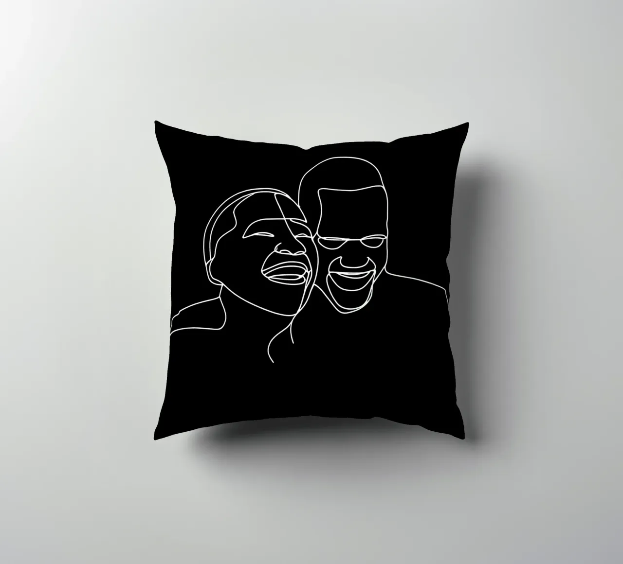Minimalist Line Drawing of Two Men Laughing | Modern Abstrac decorative cushion by Viv Line Art