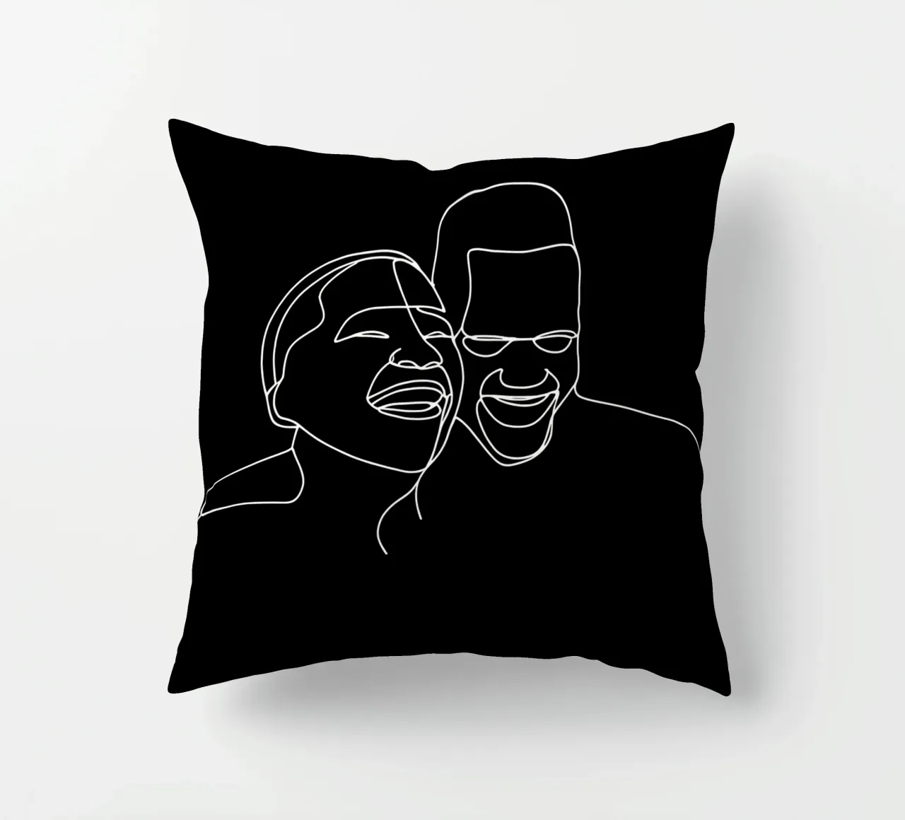 Minimalist Line Drawing of Two Men Laughing | Modern Abstrac decorative cushion by Viv Line Art