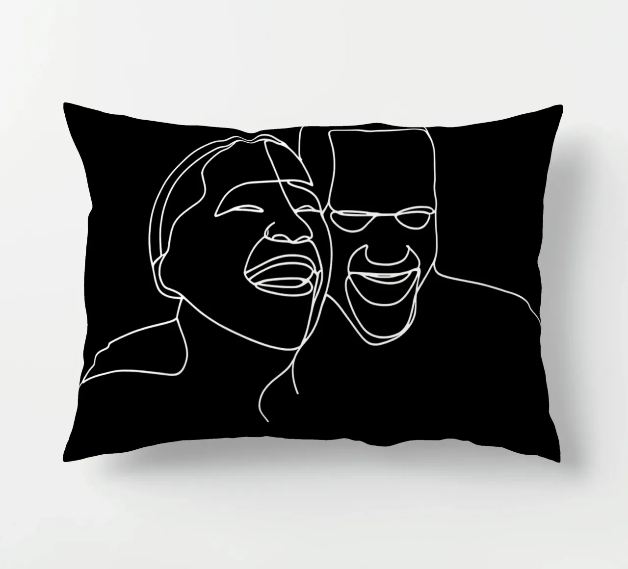 Minimalist Line Drawing of Two Men Laughing | Modern Abstrac decorative cushion by Viv Line Art