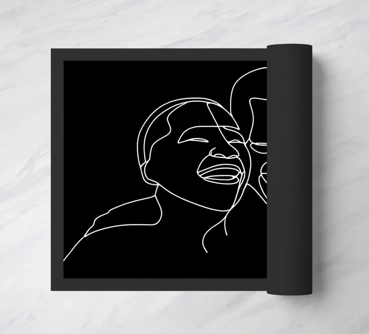 Minimalist Line Drawing of Two Men Laughing | Modern Abstrac doormat by Viv Line Art