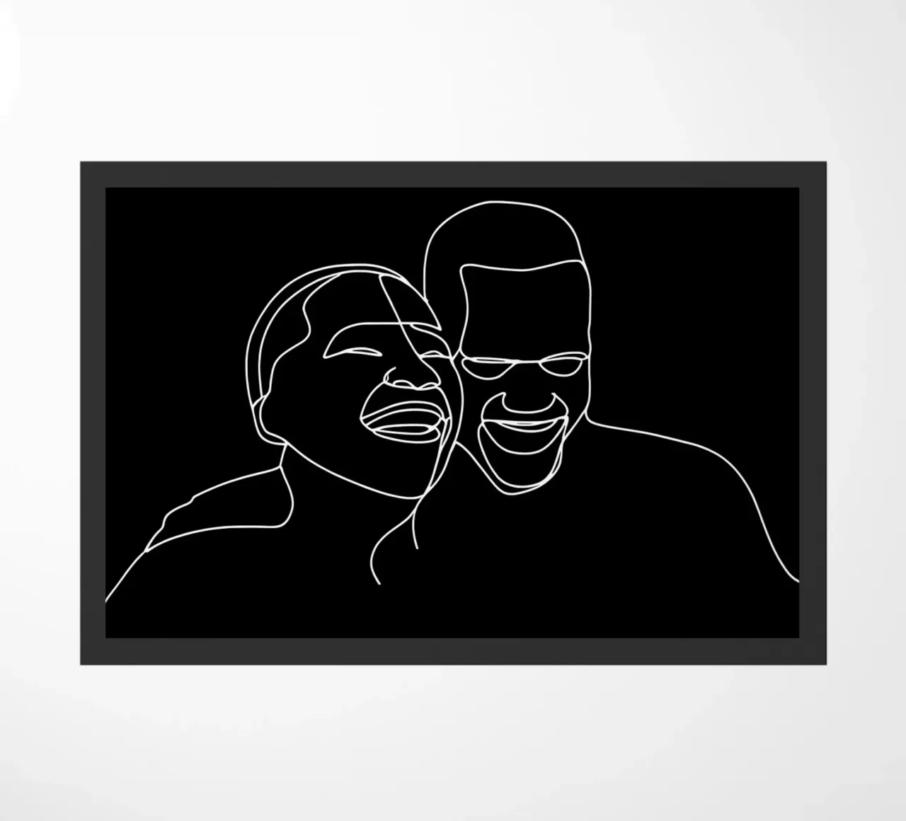 Minimalist Line Drawing of Two Men Laughing | Modern Abstrac doormat by Viv Line Art