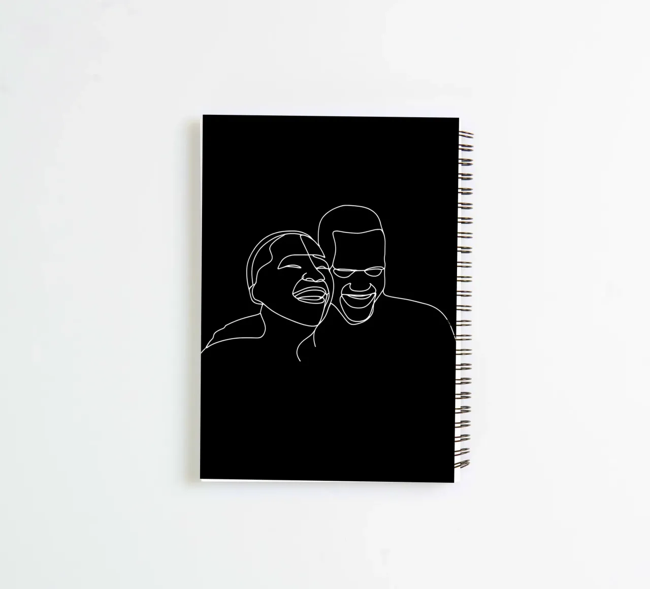 Minimalist Line Drawing of Two Men Laughing | Modern Abstrac spiral notebook by Viv Line Art