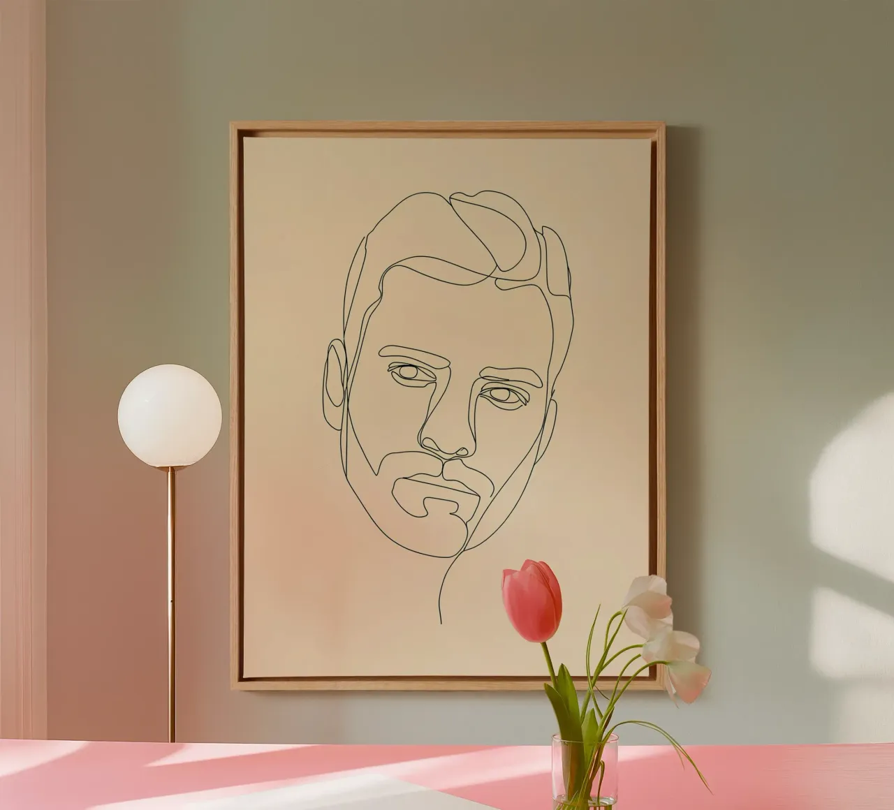 Minimalist Line Drawing Portrait of a Man's Face | Modern Ab canvas with Floater frame by Viv Line Art