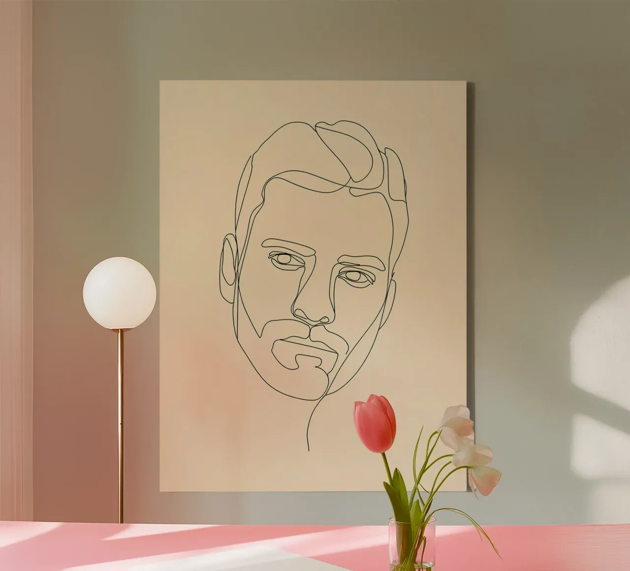 Minimalist Line Drawing Portrait of a Man's Face | Modern Ab canvas with Floater frame by Viv Line Art