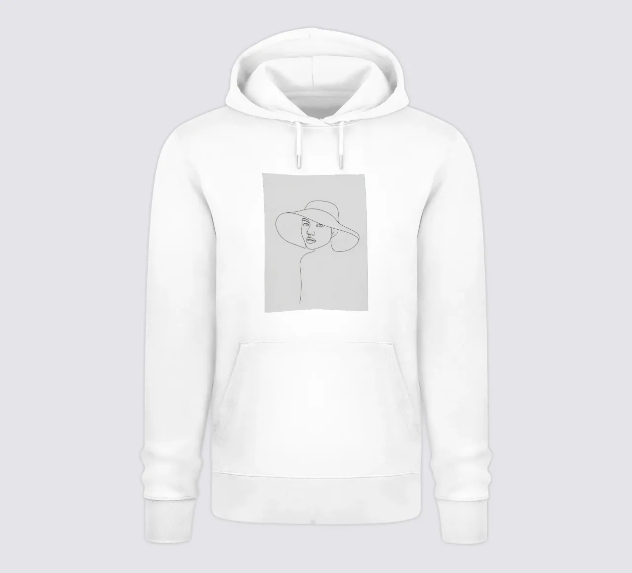Disegno lineare minimalista di una donna con cappello | Modern Abstrac felpa con cappuccio da Viv Line Art