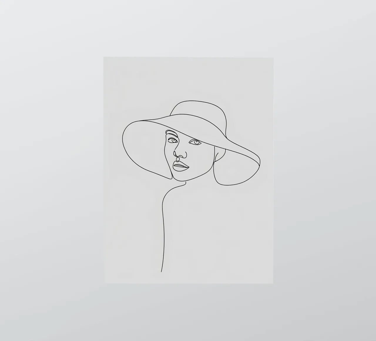 Dessin au trait minimaliste d'une femme avec un chapeau | Modern Abstrac autocollant de Viv Line Art
