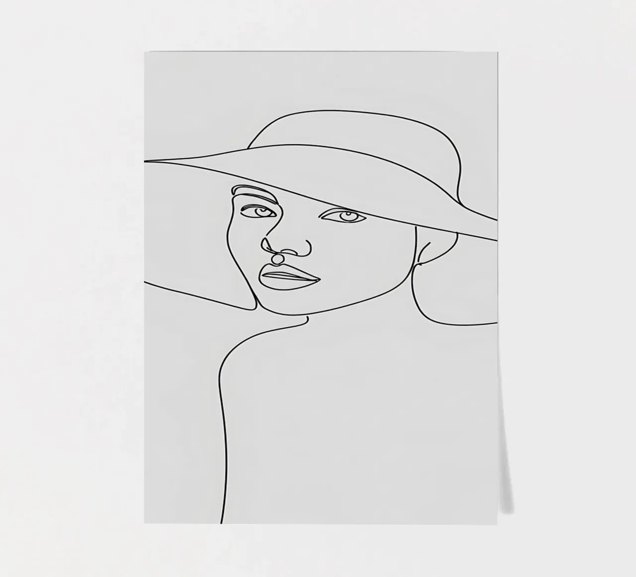 Dessin au trait minimaliste d'une femme avec un chapeau | Modern Abstrac planche autocollant de Viv Line Art