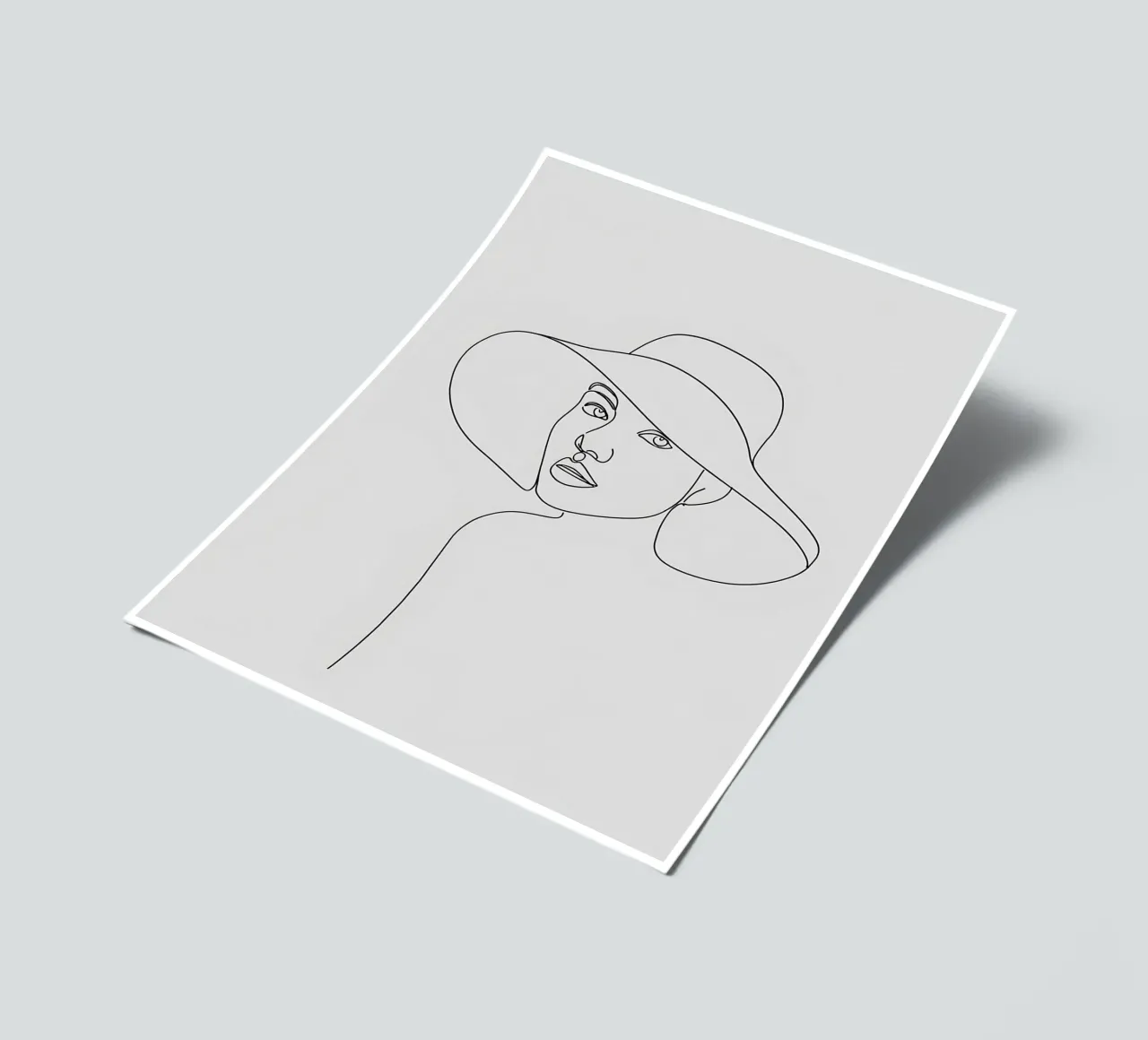 Dessin au trait minimaliste d'une femme avec un chapeau | Modern Abstrac planche autocollant de Viv Line Art