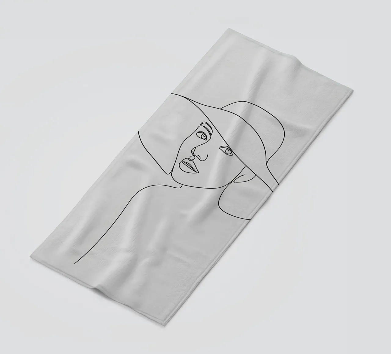 Dessin au trait minimaliste d'une femme avec un chapeau | Modern Abstrac serviette de plage de Viv Line Art
