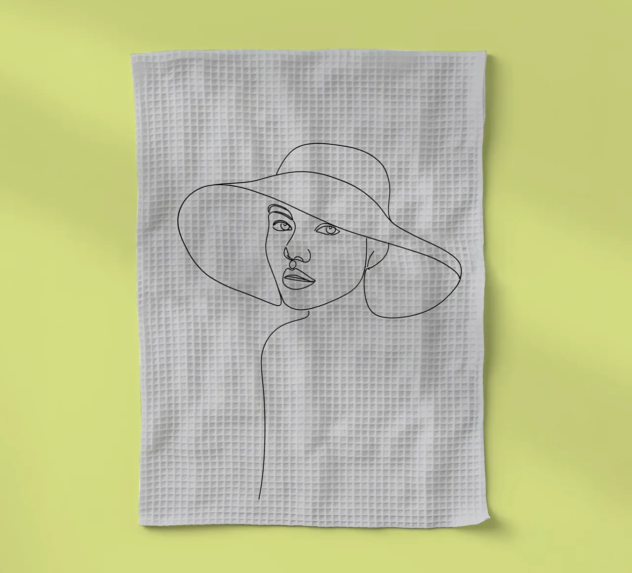 Dessin au trait minimaliste d'une femme avec un chapeau | Modern Abstrac torchon de Viv Line Art