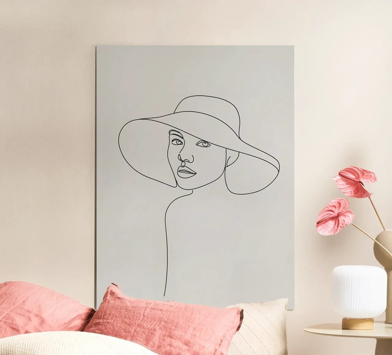Dessin au trait minimaliste d'une femme avec un chapeau | Modern Abstrac hahnemühle de Viv Line Art