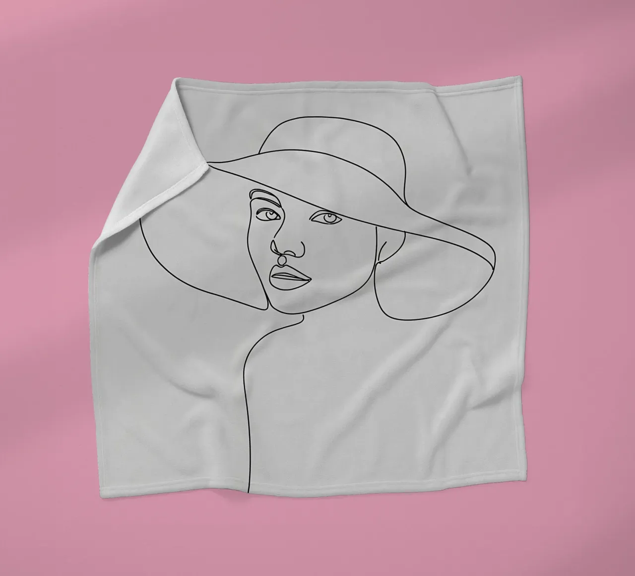Dessin au trait minimaliste d'une femme avec un chapeau | Modern Abstrac plaid polaire de Viv Line Art