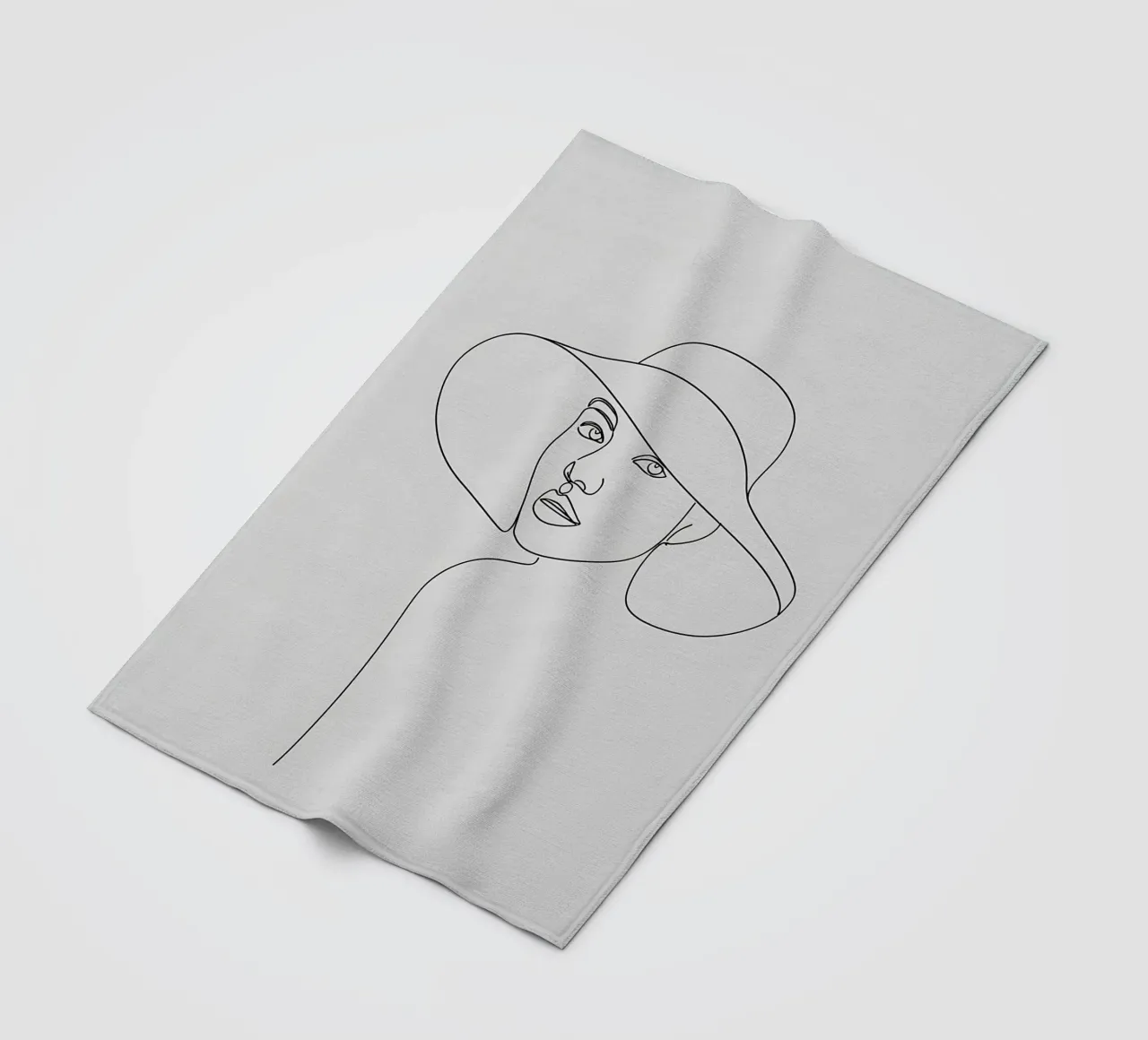 Dessin au trait minimaliste d'une femme avec un chapeau | Modern Abstrac plaid polaire de Viv Line Art
