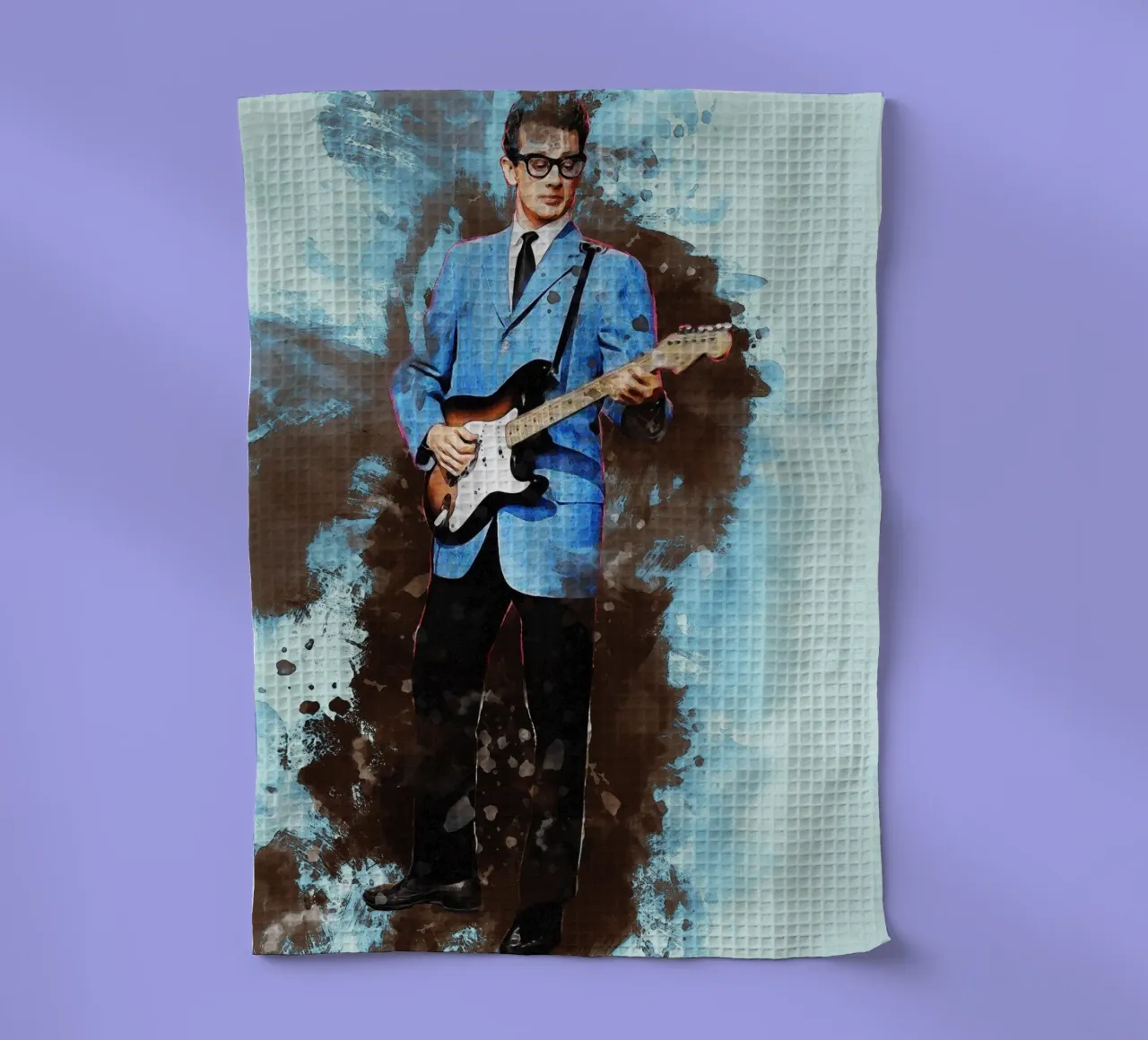Smudge of Buddy Holly tea towel by Gunawan Rb