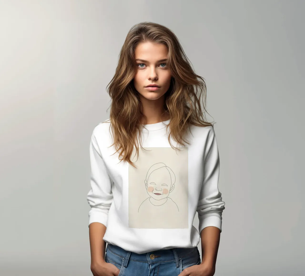 Dessin au trait minimaliste Portrait d'un bébé | Moderne Abstrait sweat de Viv Line Art
