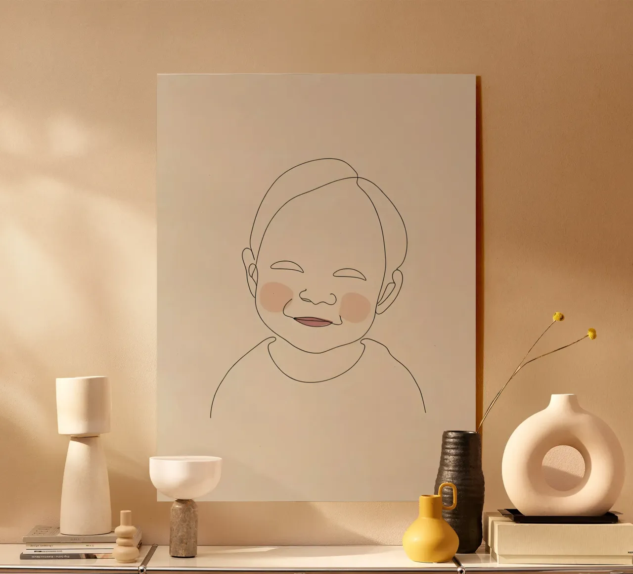 Dessin au trait minimaliste Portrait d'un bébé | Moderne Abstrait plexiglas de Viv Line Art