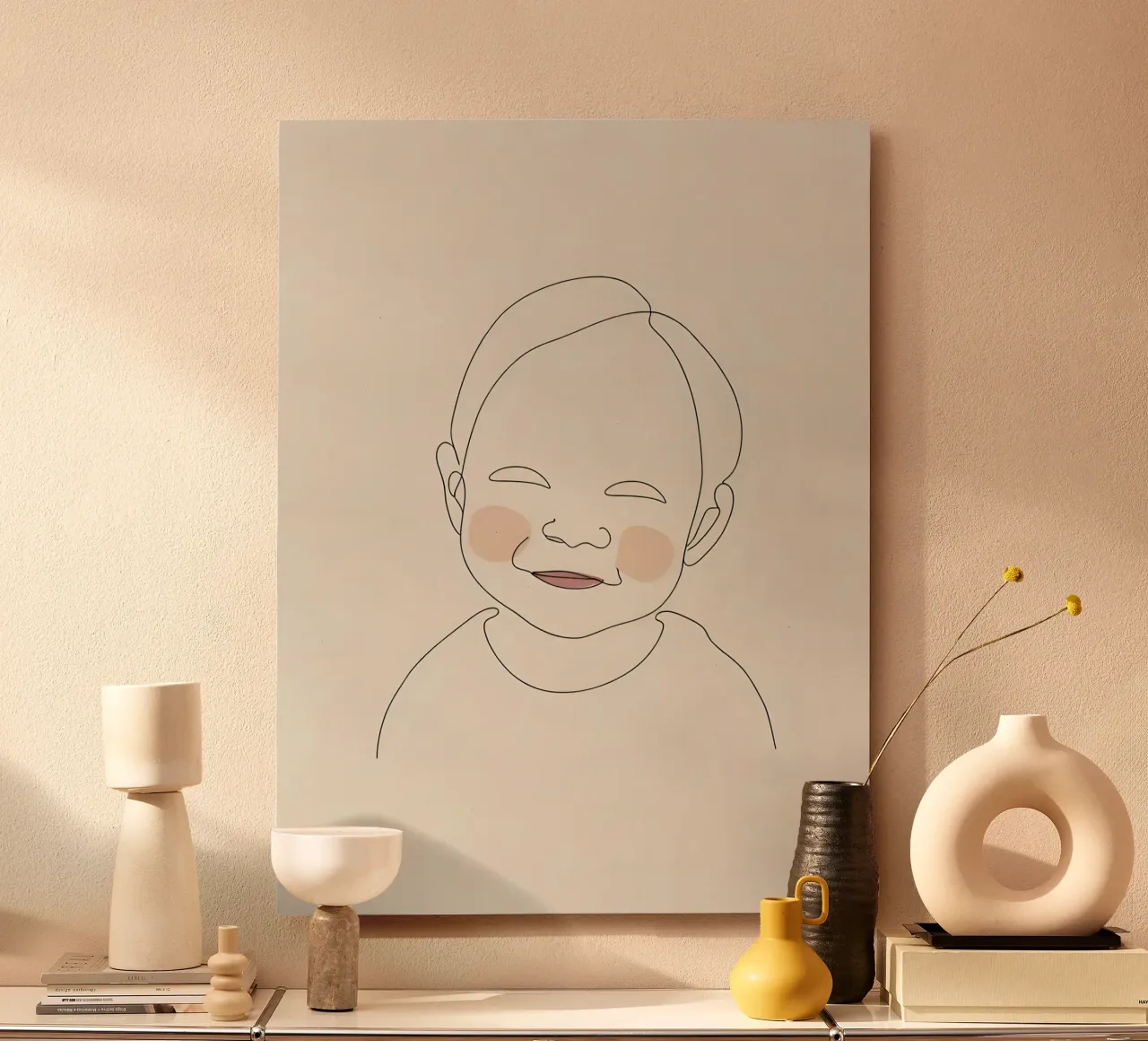 Minimalist Line Drawing Portrait of a Baby | Modern Abstract alu-dibond by Viv Line Art