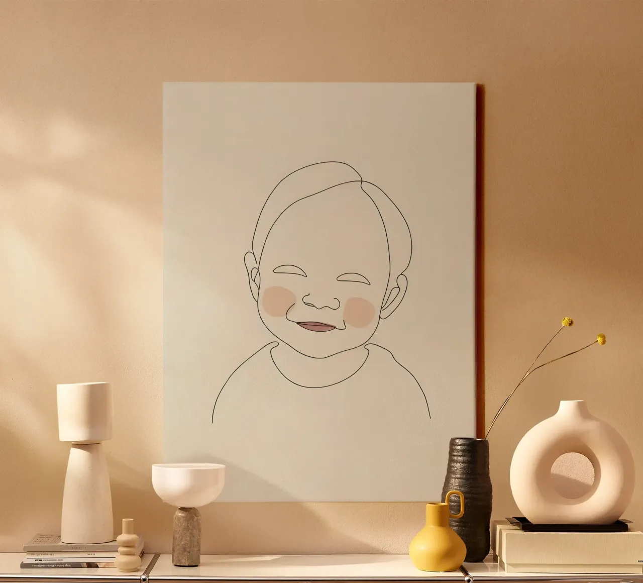 Minimalist Line Drawing Portrait of a Baby | Modern Abstract canvas with Floater frame by Viv Line Art