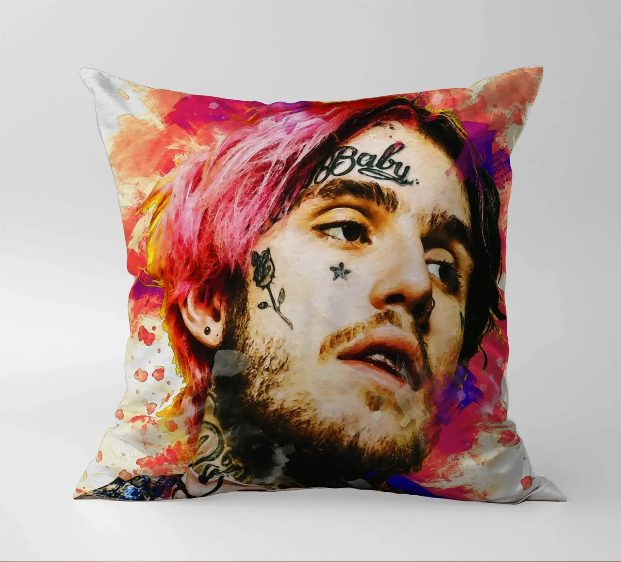 Smudge of Portrait Lil Peep decorative cushion by Gunawan Rb