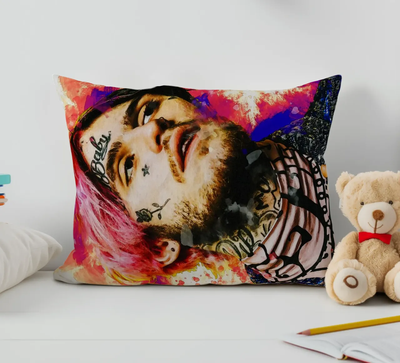 Smudge of Portrait Lil Peep decorative cushion by Gunawan Rb