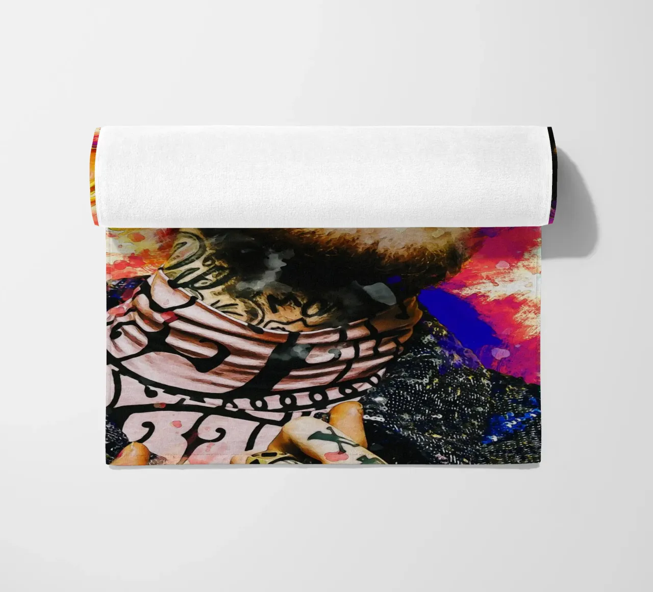 Smudge of Portrait Lil Peep beach towel by Gunawan Rb