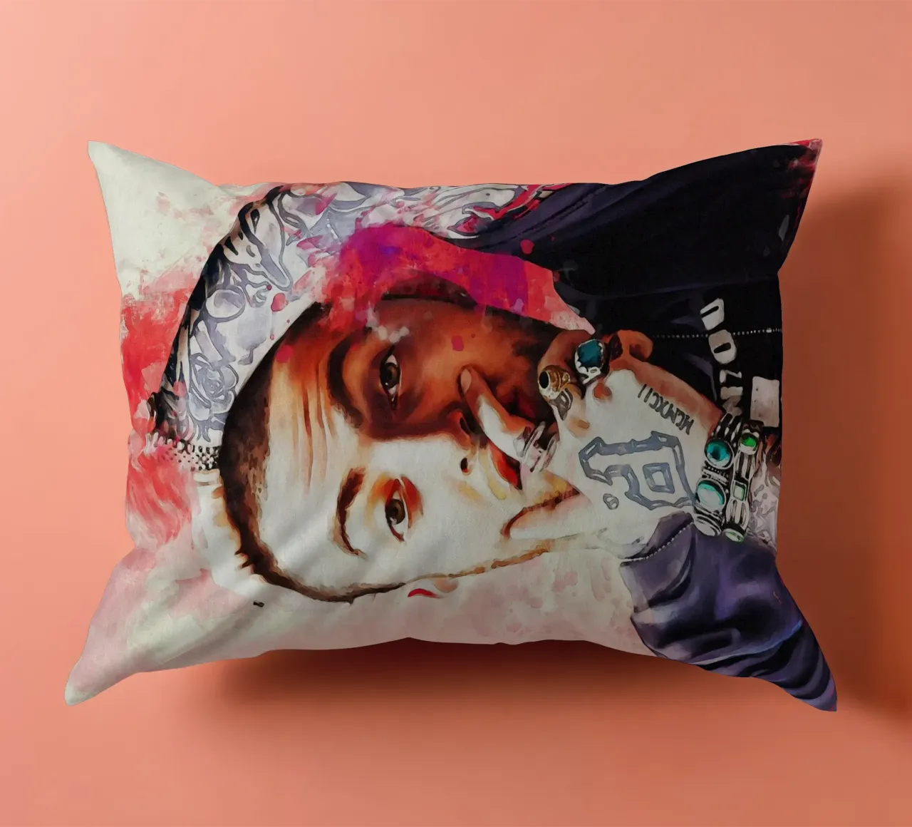 Macchia di ritratto Mac Miller cuscino da Gunawan Rb