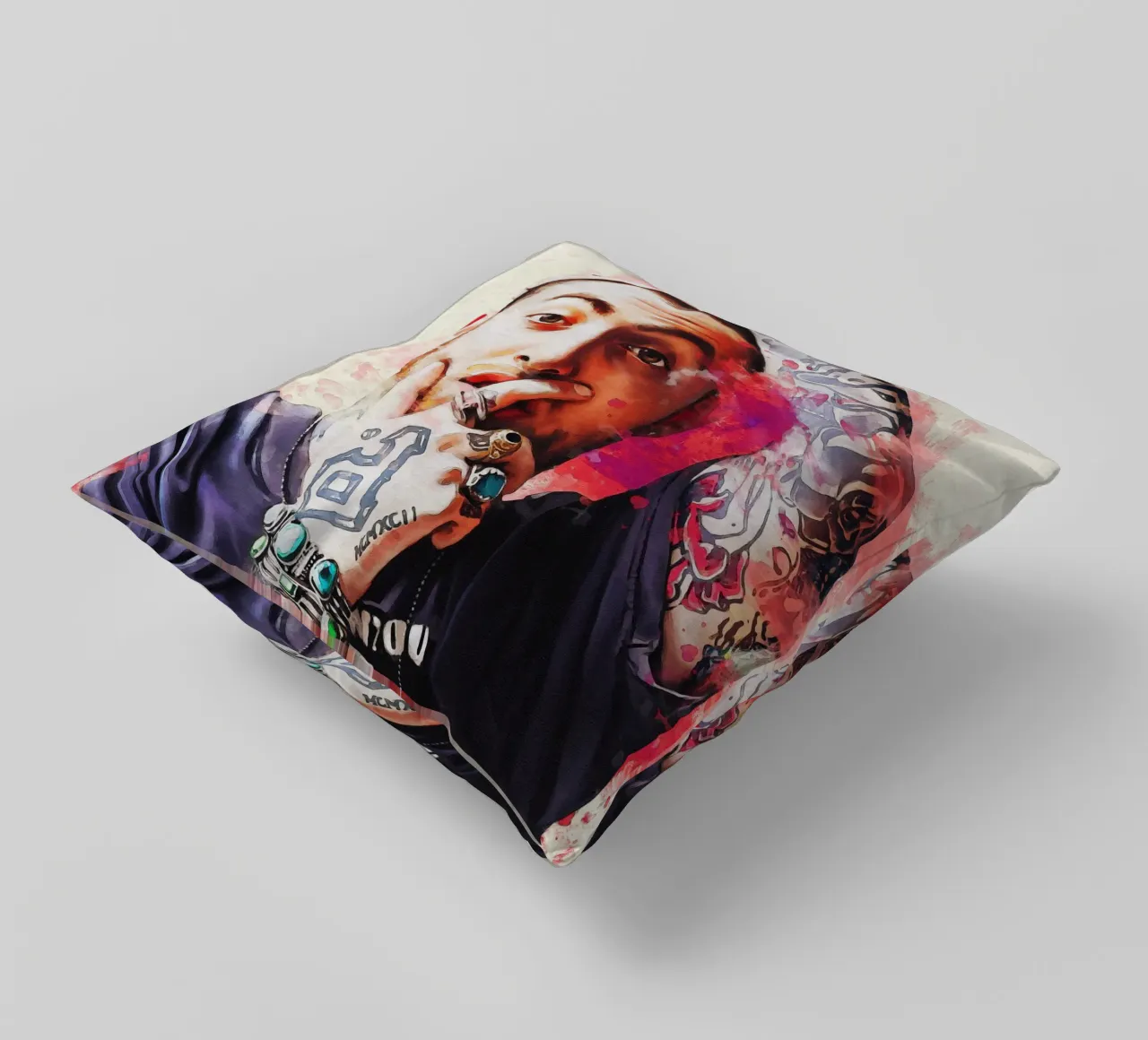 Macchia di ritratto Mac Miller cuscino da Gunawan Rb