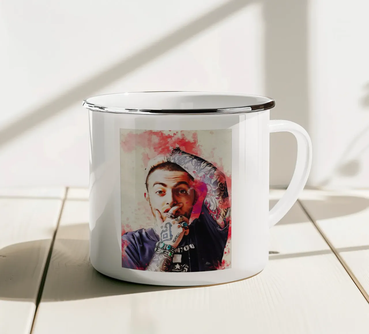 Macchia di ritratto Mac Miller tazza in smalto da Gunawan Rb