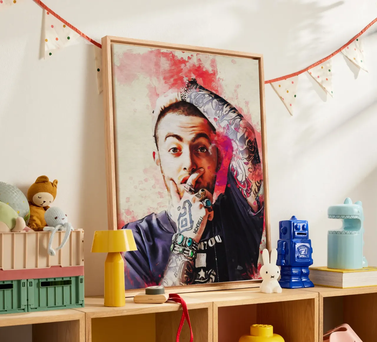 Smudge of Portrait Mac Miller canvas with Floater frame by Gunawan Rb