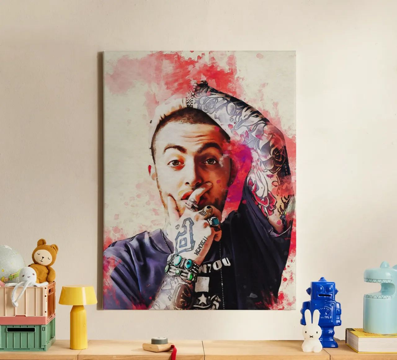 Smudge of Portrait Mac Miller canvas with Floater frame by Gunawan Rb