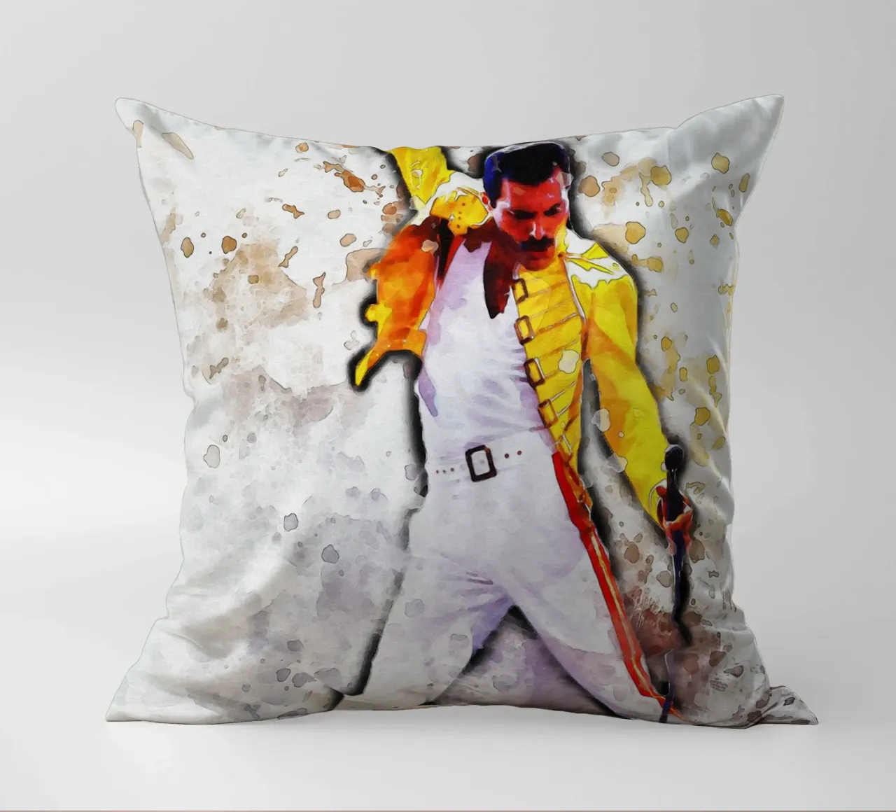Smudge of Portrait Freddie Mercury Yellow Jacket decorative cushion by Gunawan Rb